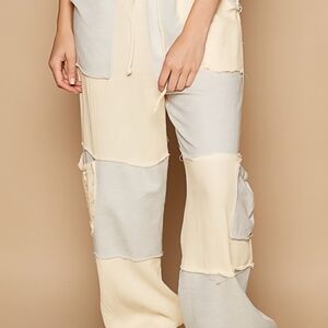 POL Patchwork Cream and Gray Women's Jersey Joggers